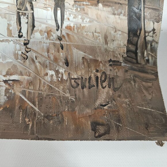 Paris Street Scene Oil Painting On Canvas  Eiffel Tower Signed By Julien - Picture 2 of 9
